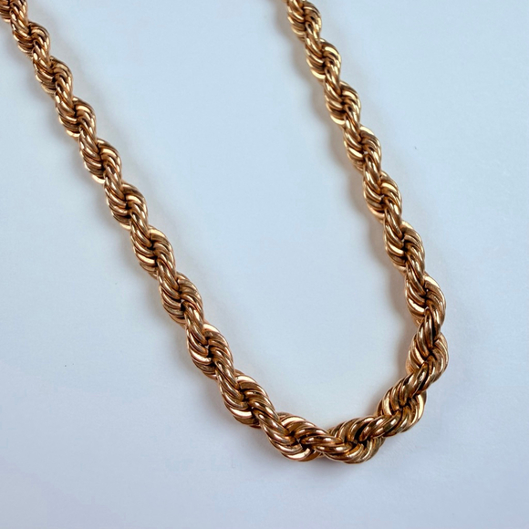 Estate 14K Solid Yellow Gold Thick 3mm Rope Twist Chain Link Necklace VTG 30.5" - Picture 5 of 9